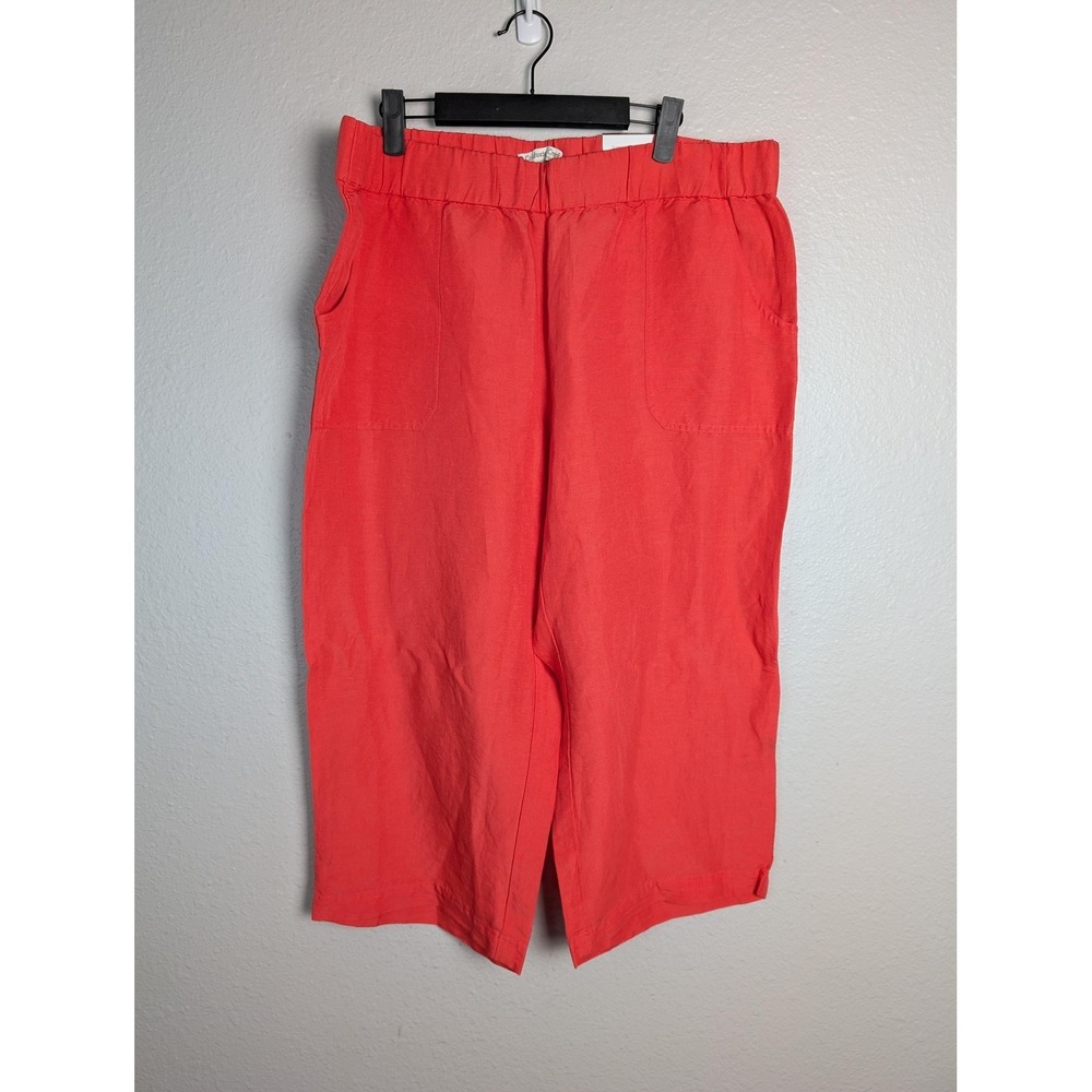 Coldwater Creek Pants Womens XL Red Cropped Linen‎ Pull On Elastic Waist Pockets
